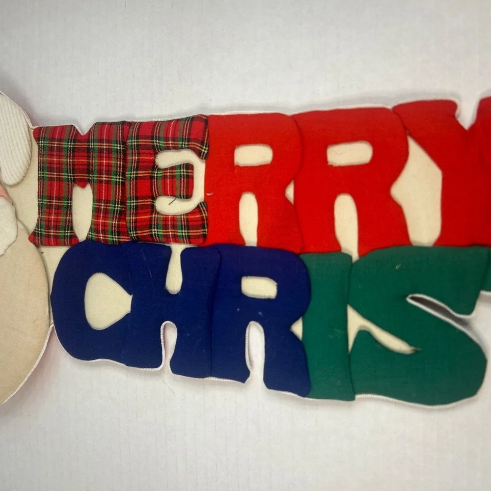 Vintage Merry Christmas Santa 3D Sign Letters Fabric Wall Hanging Decor 34